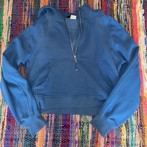 Trendy Queen Blue Half Zip Crop Hoodie Size L